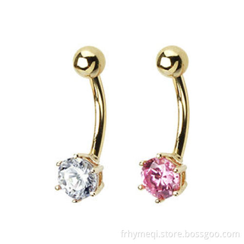 14K gold navel rings, rhinestone, fashionable body jewelry